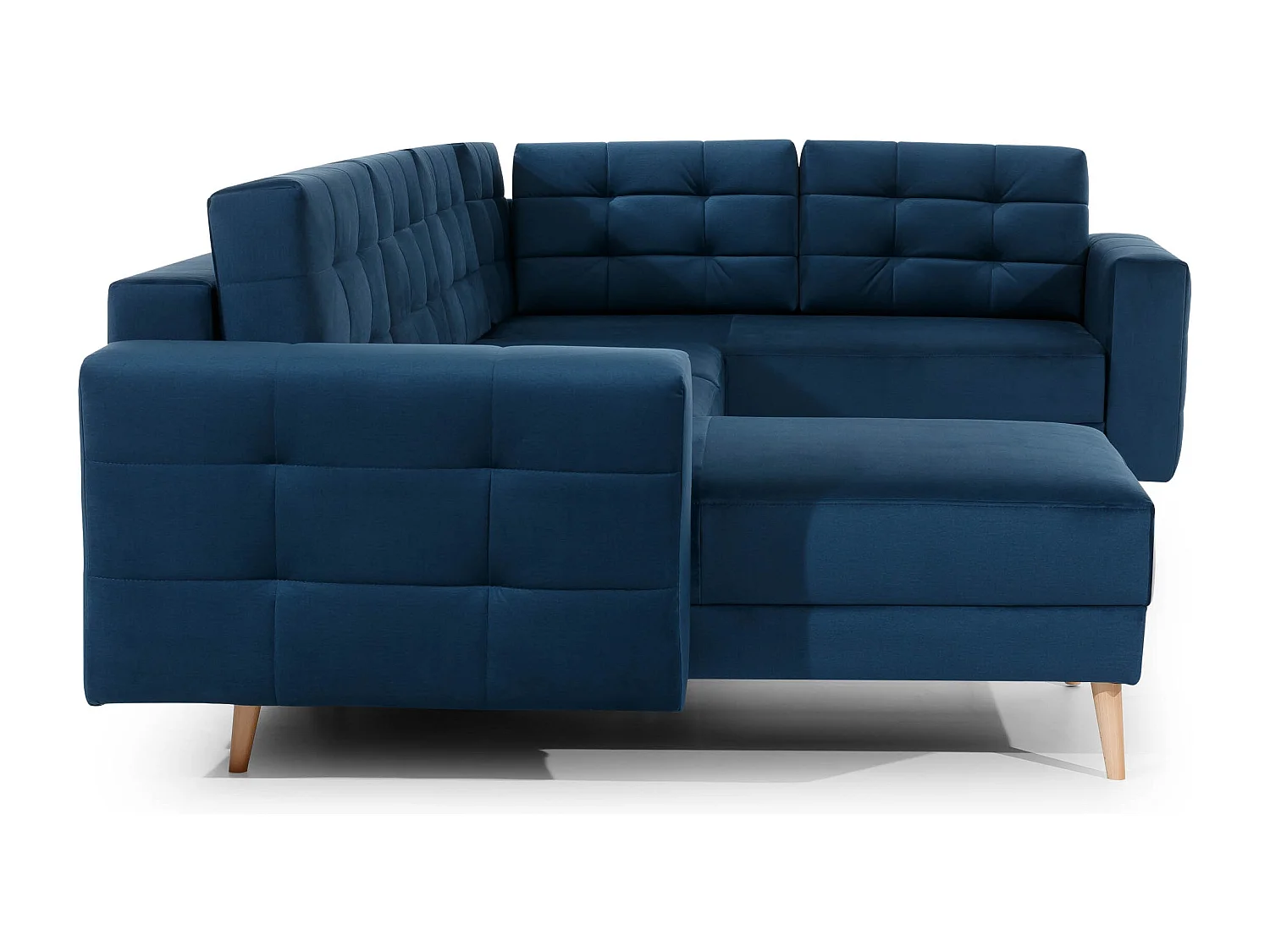 Canapé panoramique convertible ANSKA en tissu - Pieds bois naturel-Bleu turquin