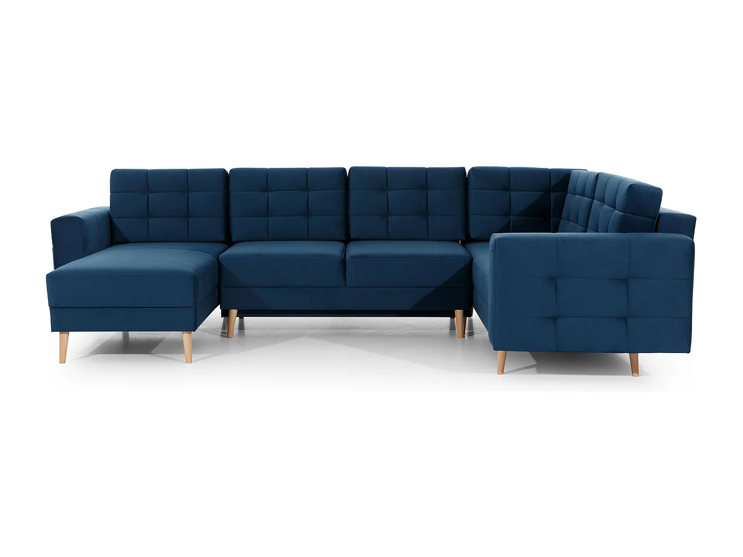 Canapé panoramique convertible ANSKA en tissu - Pieds bois naturel-Bleu turquin