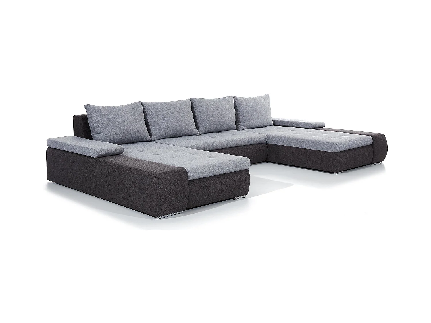 Canapé panoramique convertible TINO bi-matière avec rangement-Gris foncé/Gris