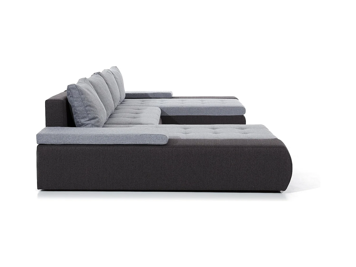 Canapé panoramique convertible TINO bi-matière avec rangement-Gris foncé/Gris