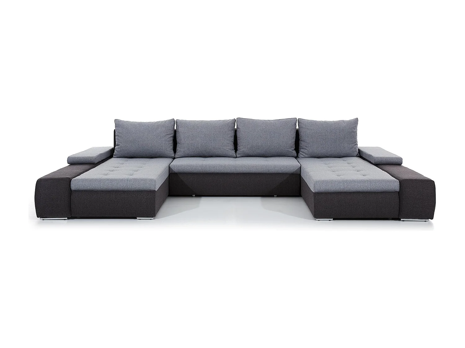 Canapé panoramique convertible TINO bi-matière avec rangement-Gris foncé/Gris