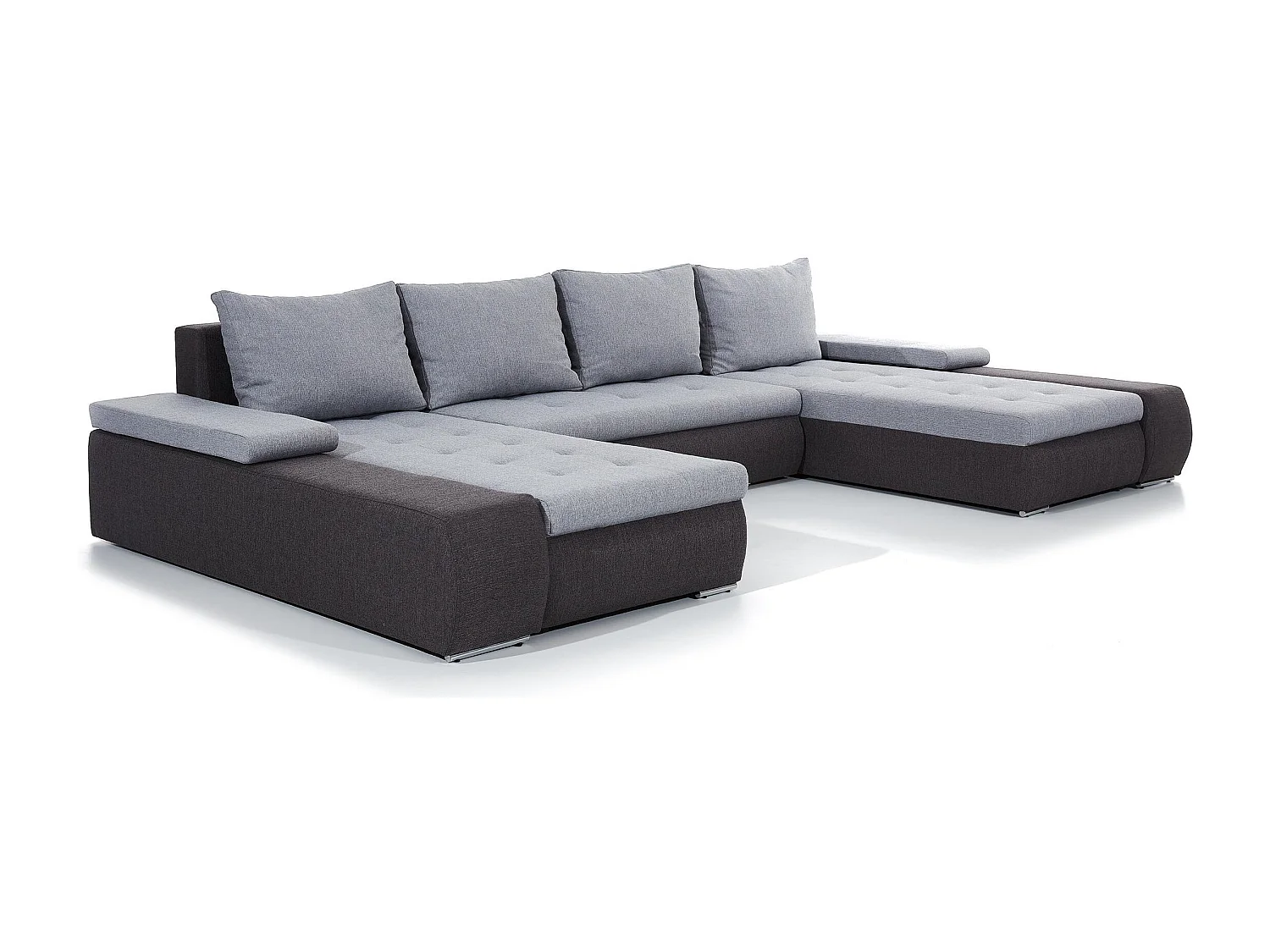Canapé panoramique convertible TINO bi-matière avec rangement-Gris foncé/Gris