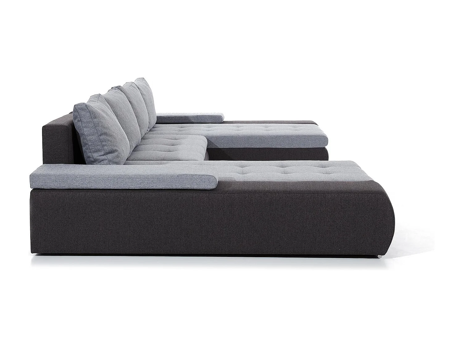 Canapé panoramique convertible TINO bi-matière avec rangement-Gris foncé/Gris