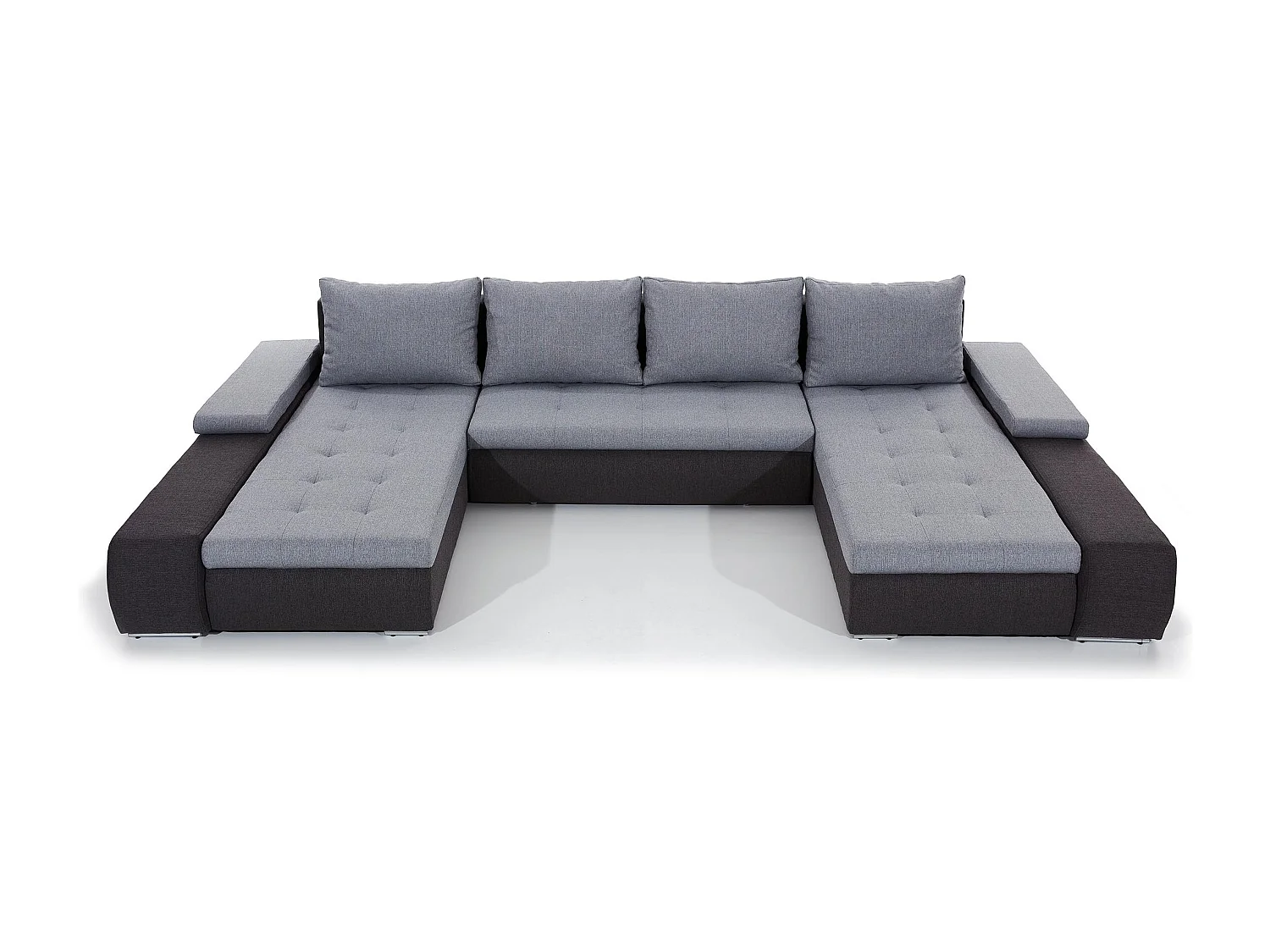 Canapé panoramique convertible TINO bi-matière avec rangement-Gris foncé/Gris