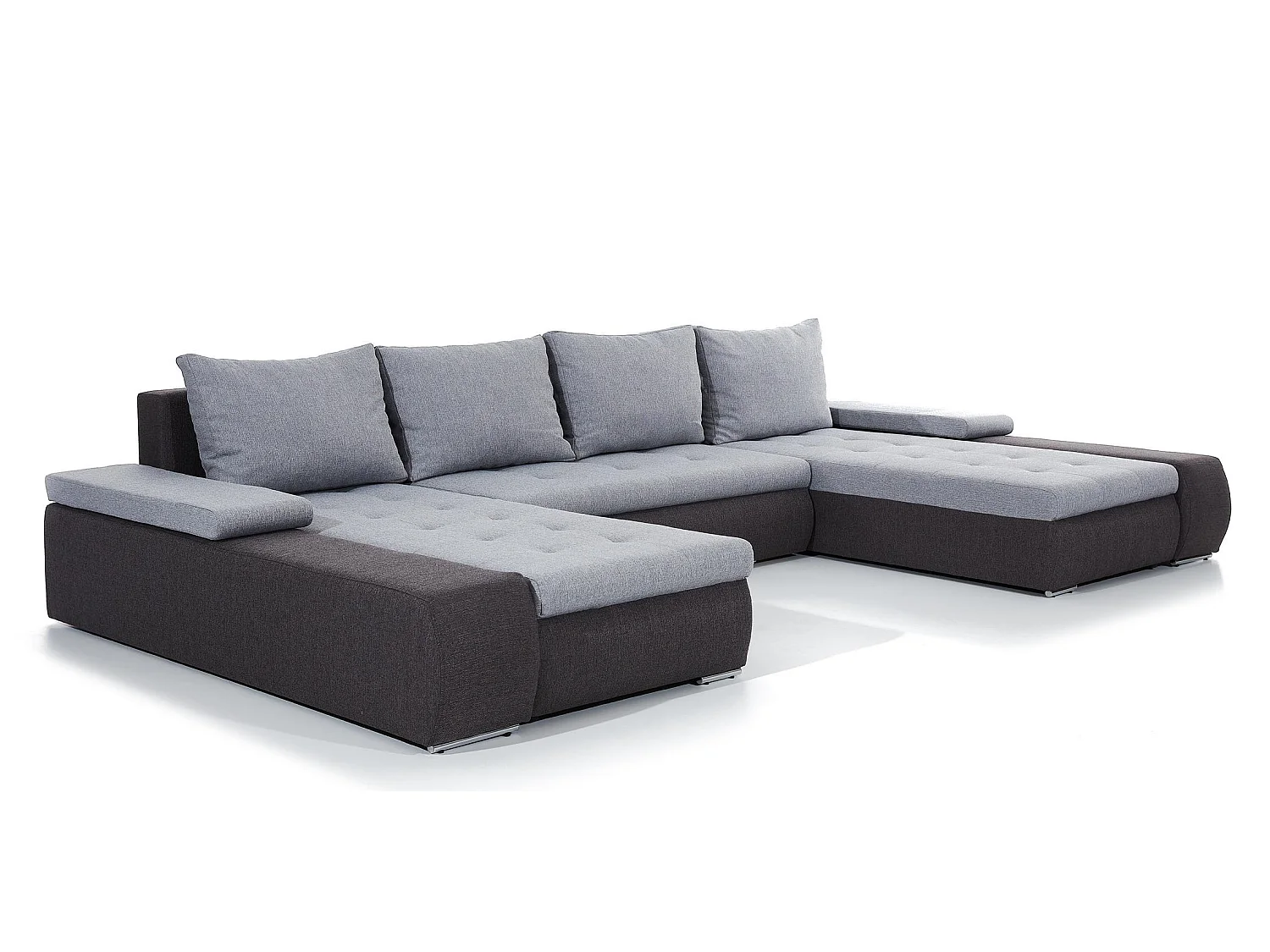 Canapé d'angle panoramique convertible 6 places en tissu gris foncé TINO