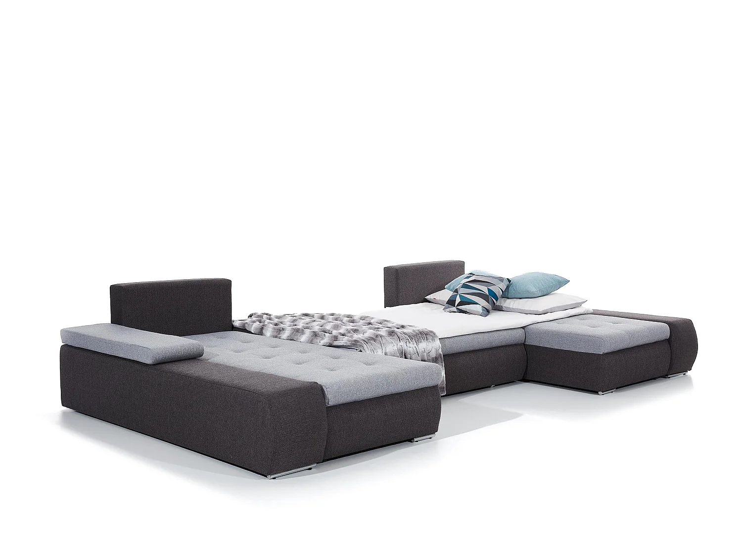 Canapé d'angle panoramique convertible 6 places en tissu gris foncé TINO