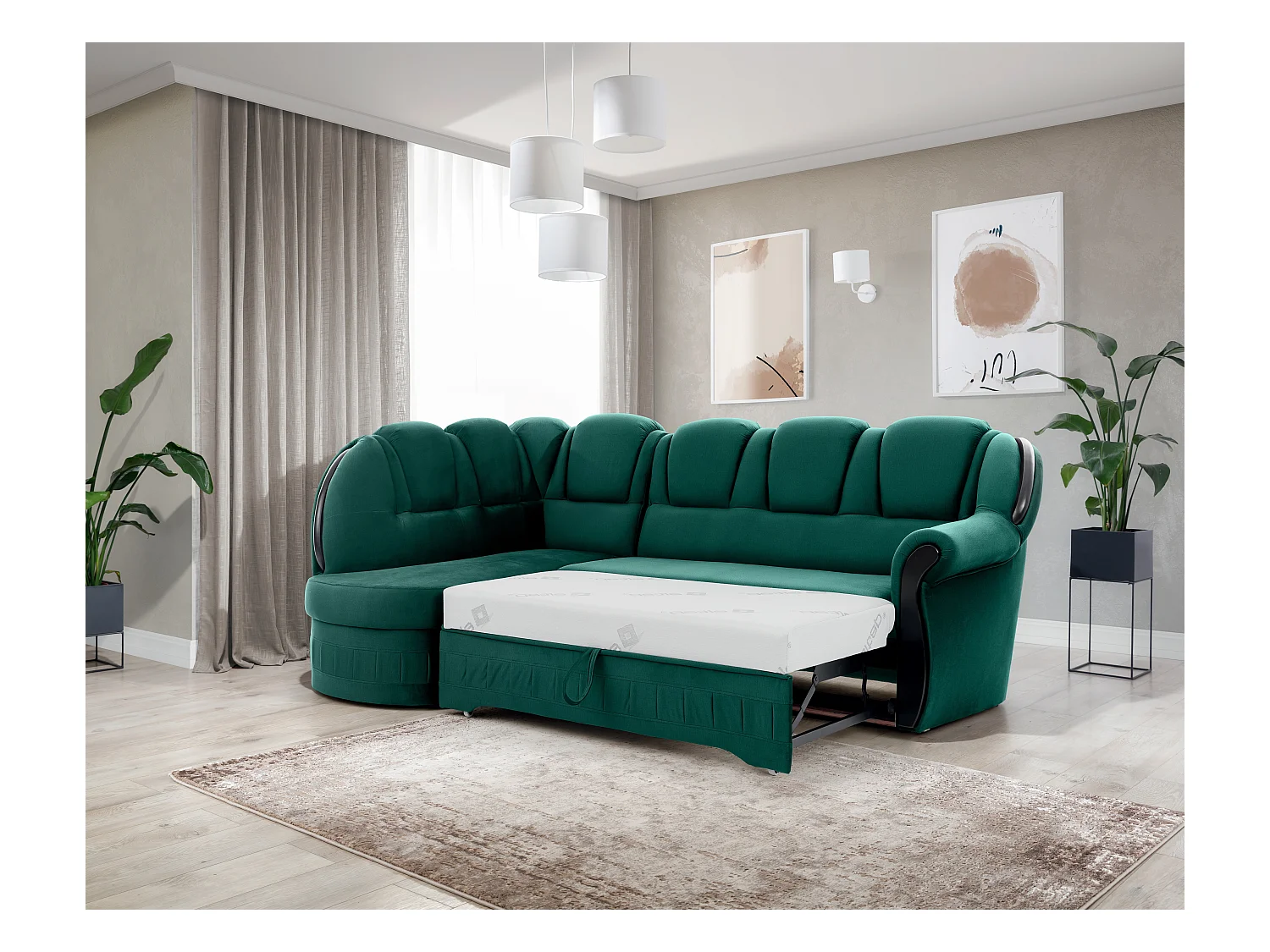 Canapé d'angle convertible avec rangement en velours Majesté-Vert-angle gauche