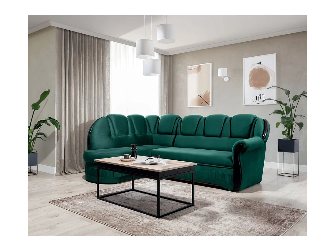 Canapé d'angle convertible avec rangement en velours Majesté-Vert-angle gauche