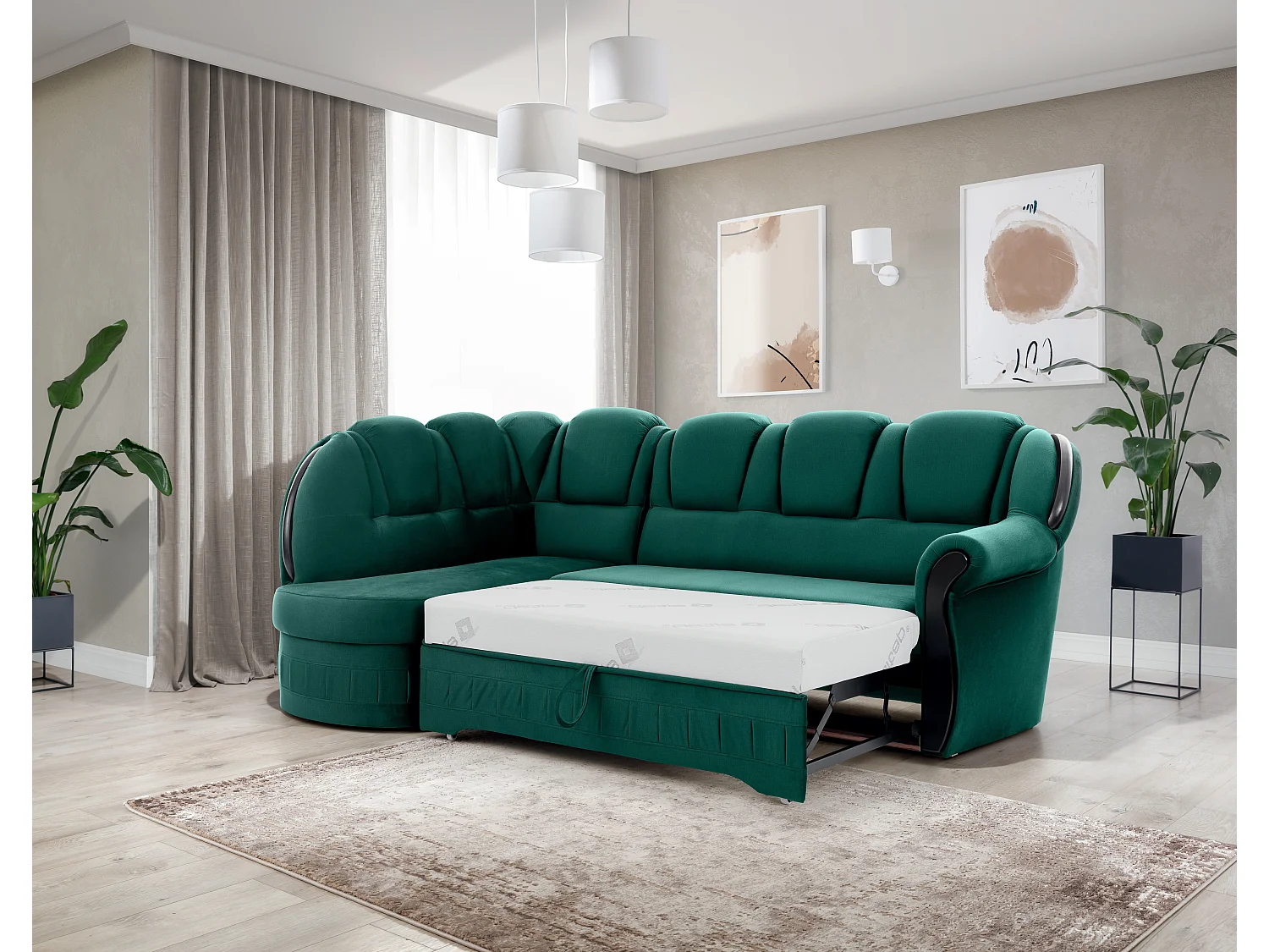 Canapé d'angle convertible avec rangement en velours Majesté-Vert-angle gauche