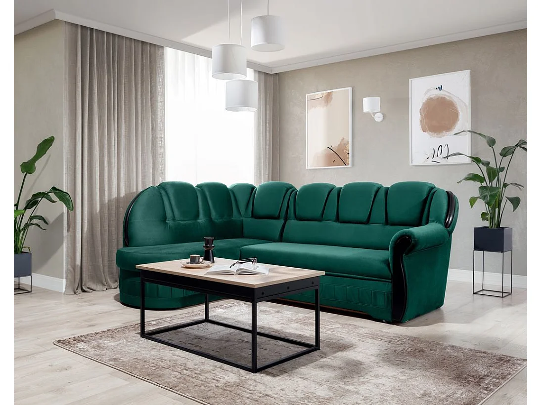 Canapé d'angle convertible avec rangement en velours Majesté-Vert-angle gauche