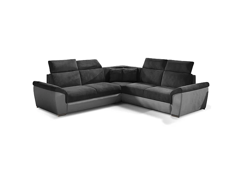 Sofá esquinero Neo reversible y convertible en terciopelo - Patas de acero cromado-Color Gris claro/Gris