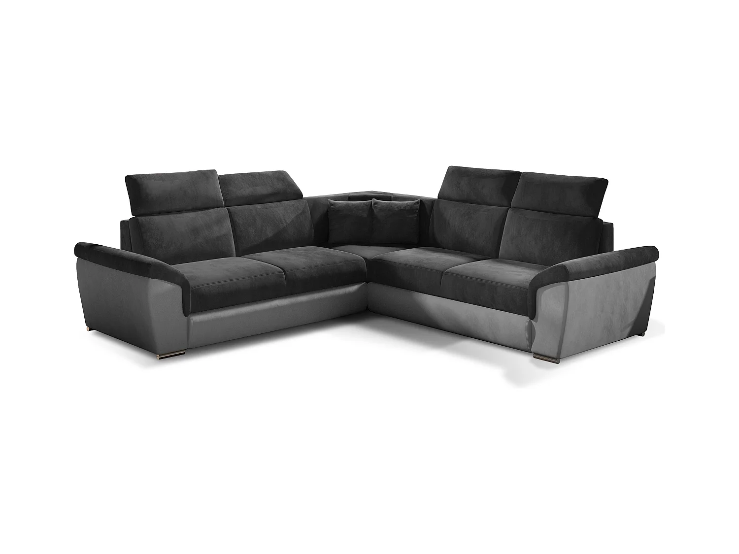 Canapé d'angle réversible et convertible velours Neo - Pieds acier chromé-Gris clair/Gris