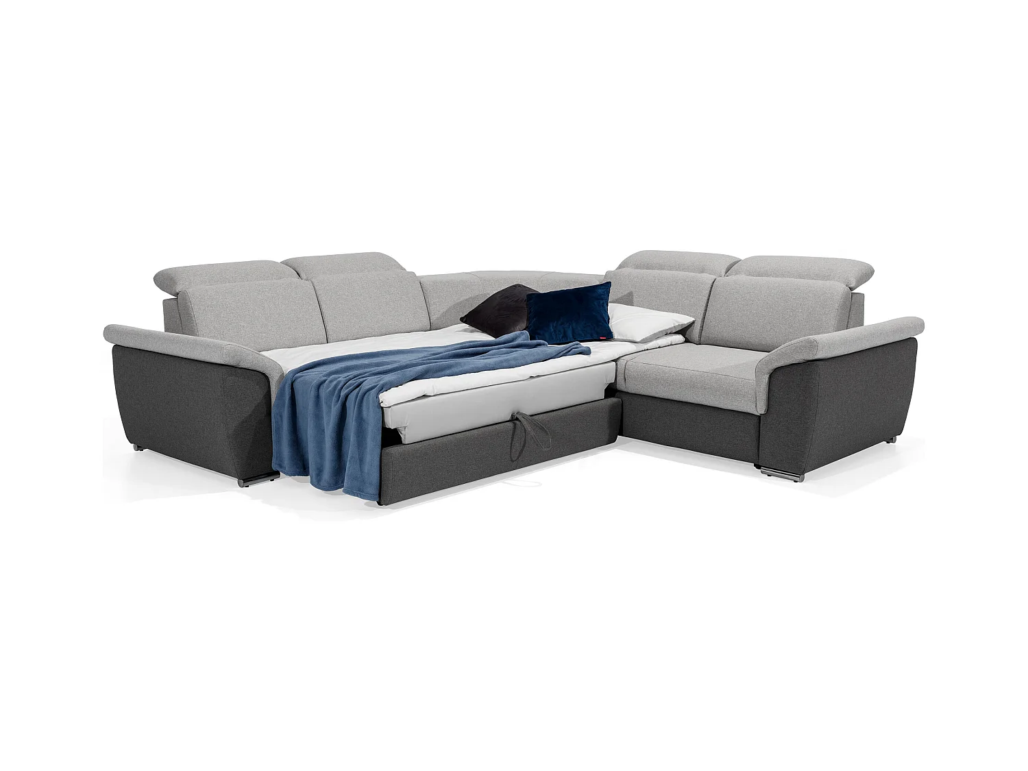 Canapé d'angle réversible et convertible velours Neo - Pieds acier chromé-Gris clair/Gris