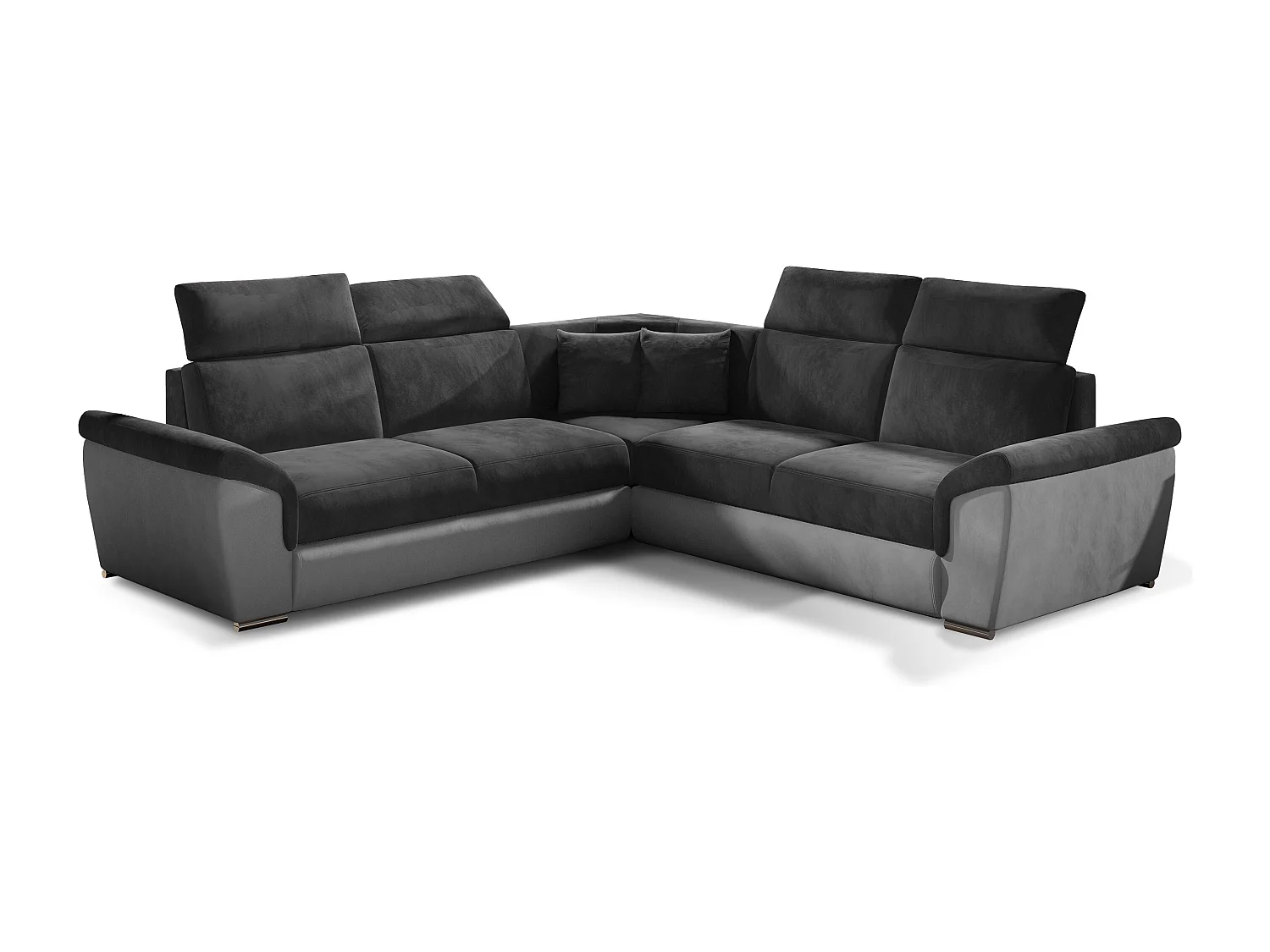 Sofá esquinero Neo reversible y convertible en terciopelo - Patas de acero cromado-Color Gris claro/Gris