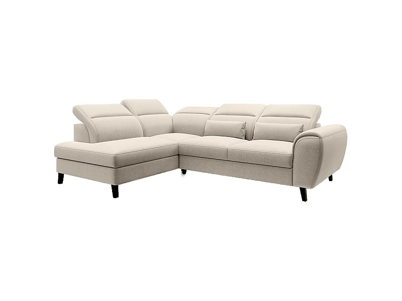 Canapé d'angle convertible avec rangement tissu NOBLESSE - Pieds bois noir-Beige clair-angle gauche