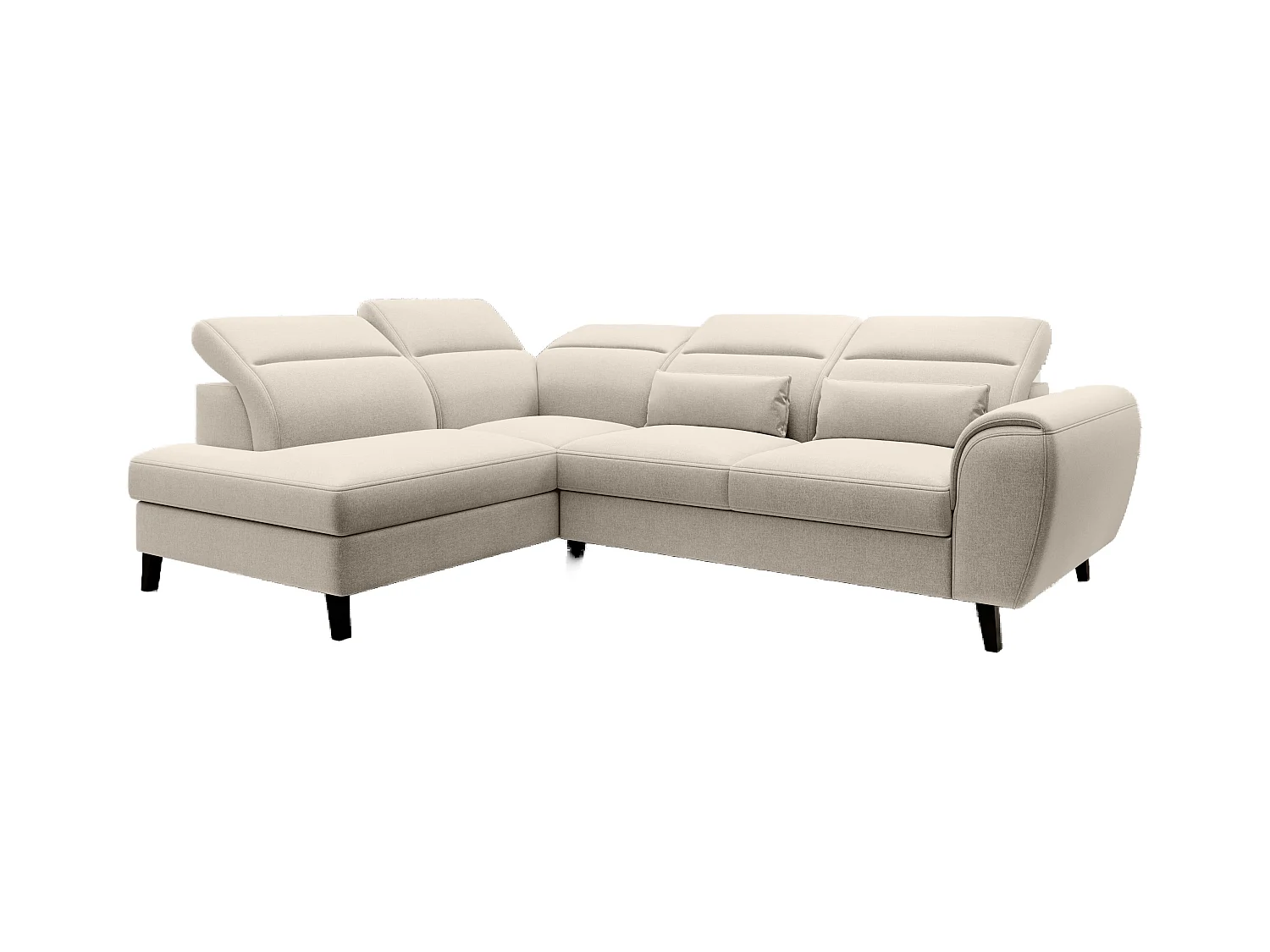 Canapé d'angle convertible avec rangement tissu NOBLESSE - Pieds bois noir-Beige clair-angle gauche