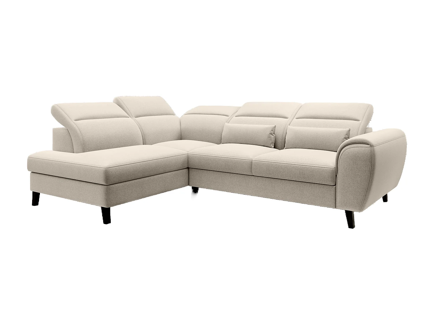 Canapé d'angle convertible avec rangement tissu NOBLESSE - Pieds bois noir-Beige clair-angle gauche