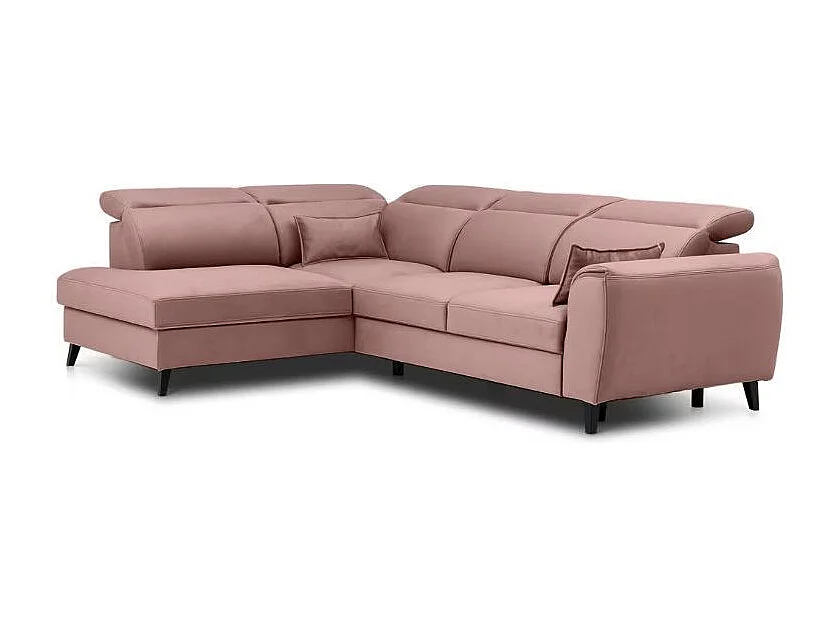 Canapé d'angle convertible avec rangement velours NOBLESSE - Pieds bois noir-Rose-angle gauche