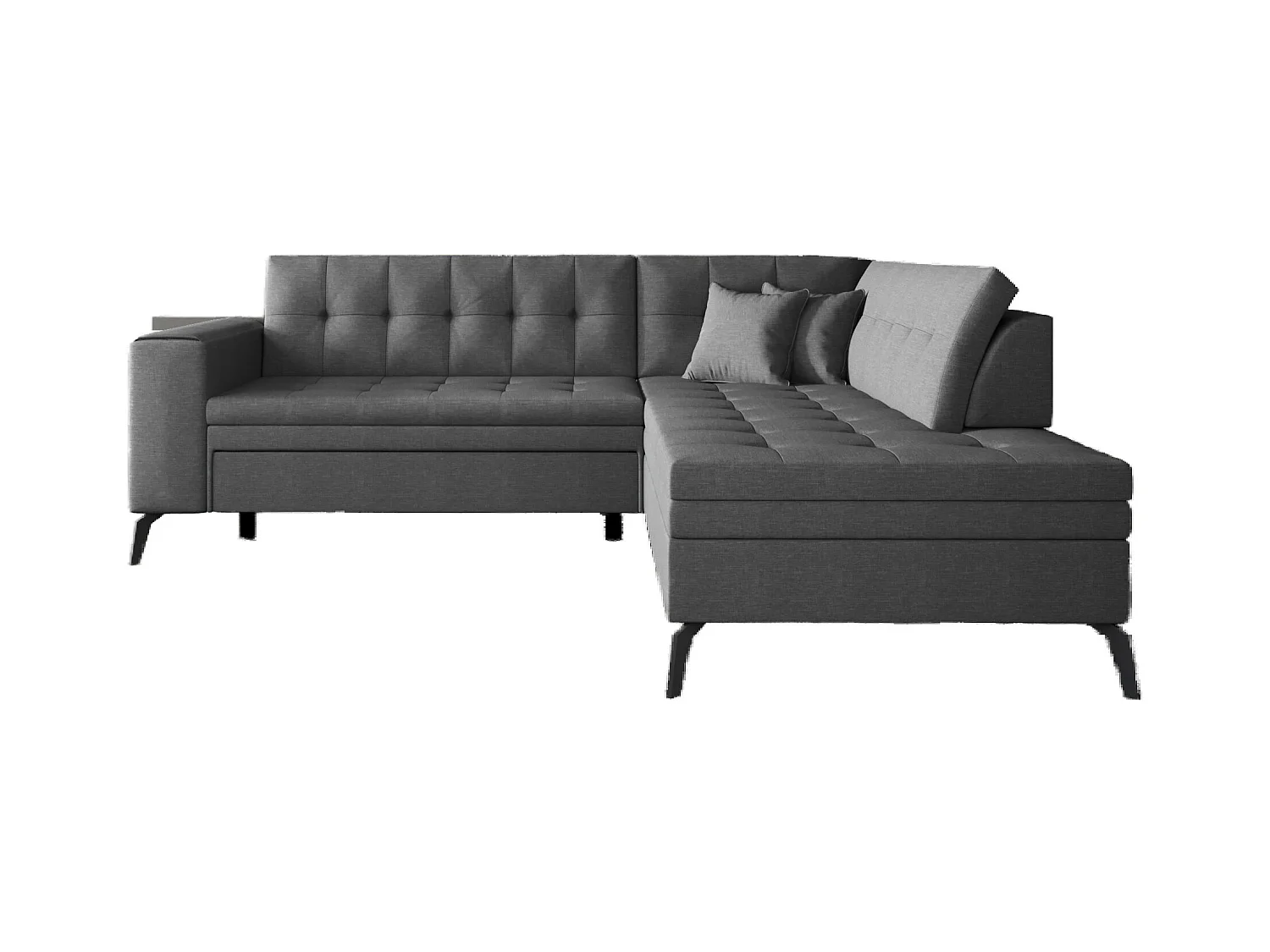 Canapé d'angle convertible tissu LARRY - Pieds acier noir-Gris foncé-angle droit