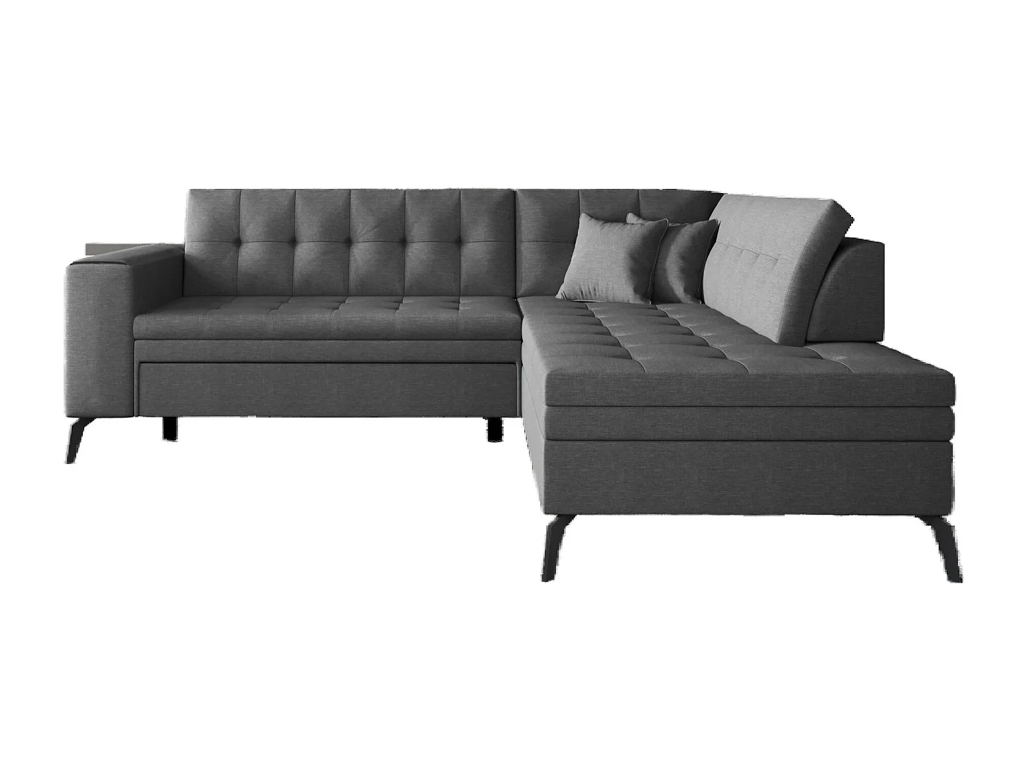 Canapé d'angle convertible tissu LARRY - Pieds acier noir-Gris foncé-angle droit