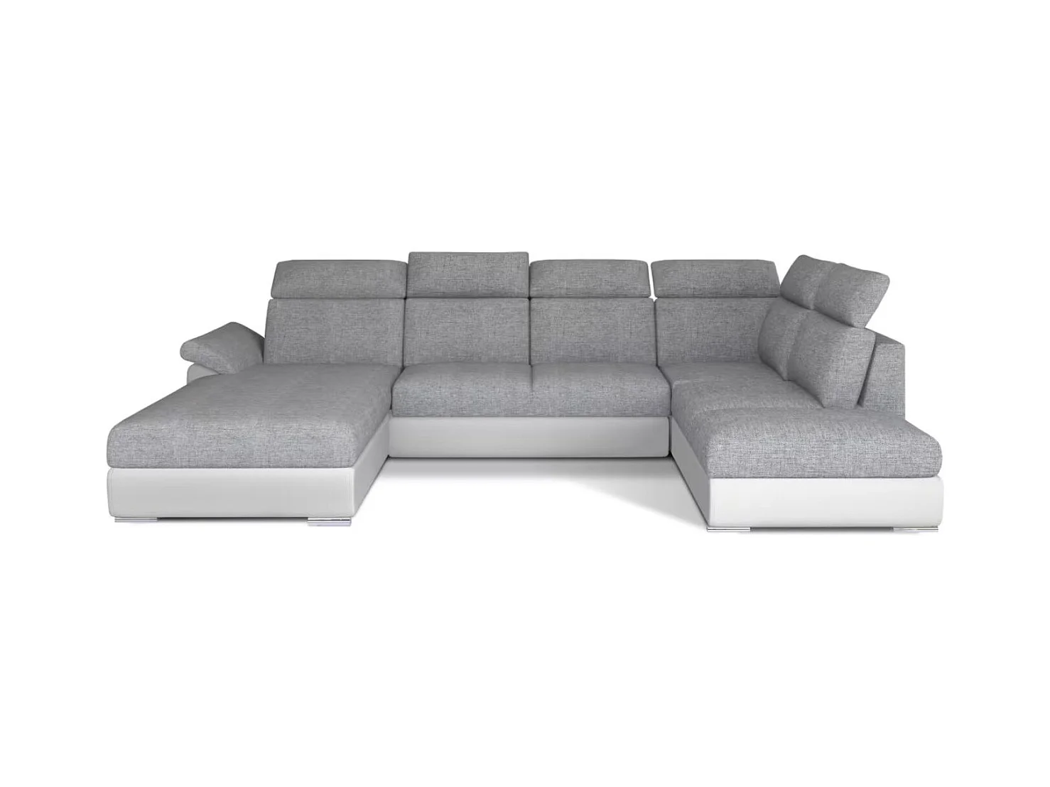 Canapé Convertible Panoramique LEVANO Tissu et Simili Cuir, Têtières-Blanc/Gris clair-Coffre à gauche