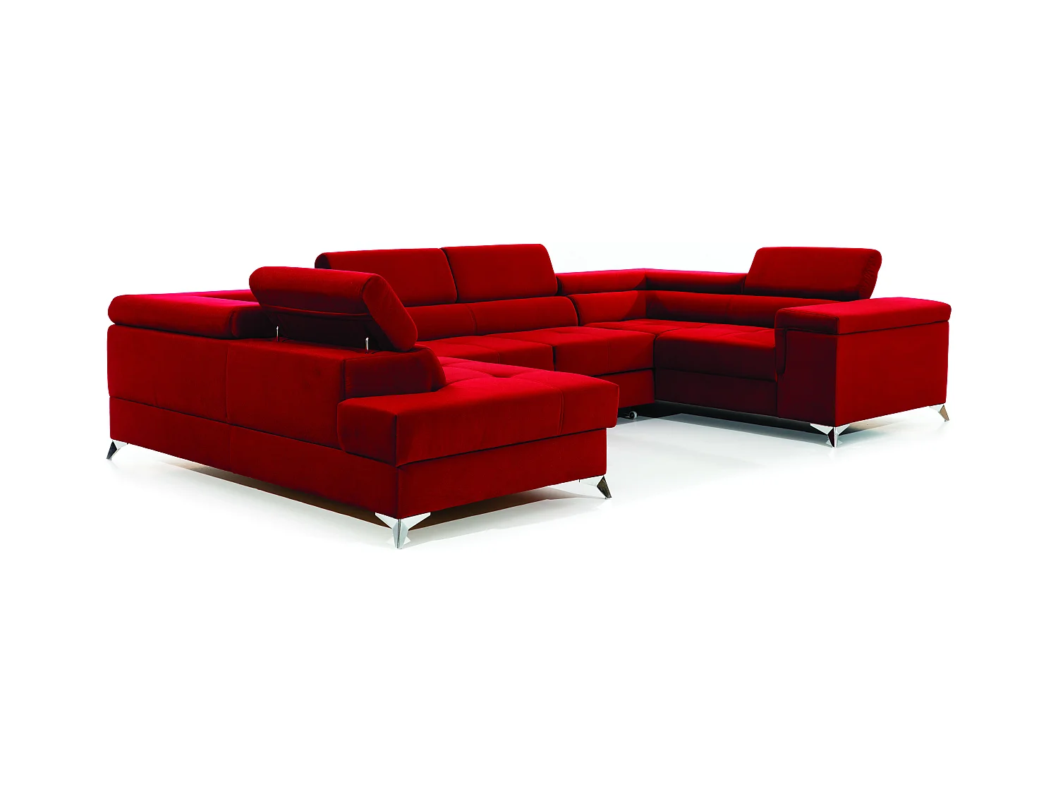 Canapé panoramique convertible TRIANO velours - têtières réglables-Gris clair/Bleu-Coffre à gauche