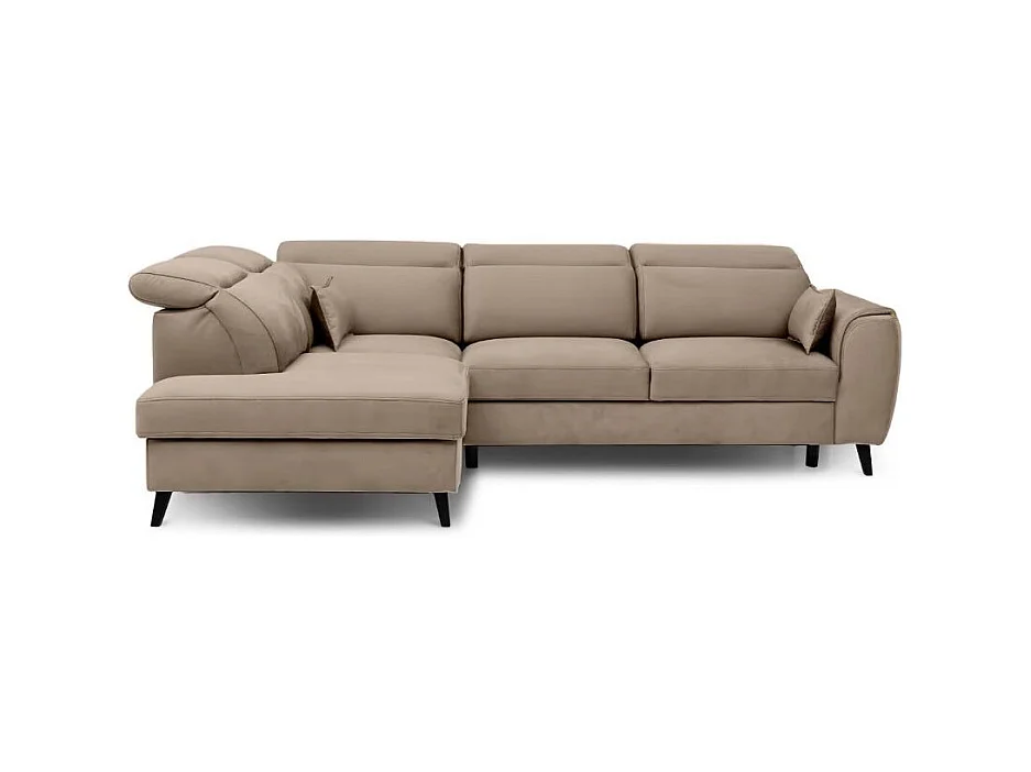 Canapé d'angle convertible avec rangement velours NOBLESSE - Pieds bois noir-Marron-angle gauche