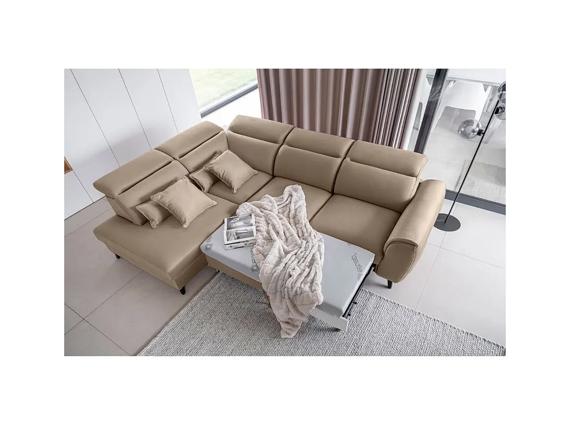 Canapé d'angle convertible avec rangement velours NOBLESSE - Pieds bois noir-Marron-angle gauche