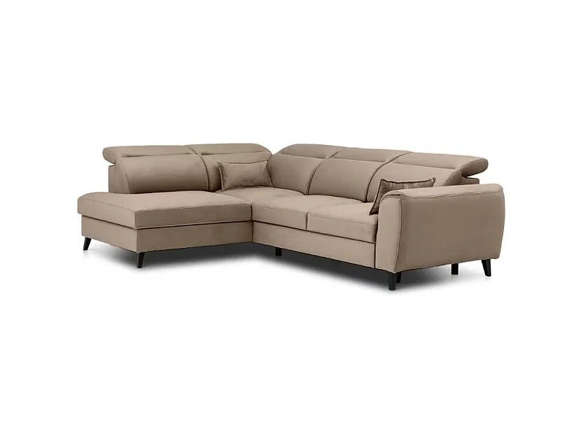 Canapé d'angle convertible avec rangement velours NOBLESSE - Pieds bois noir-Marron-angle gauche