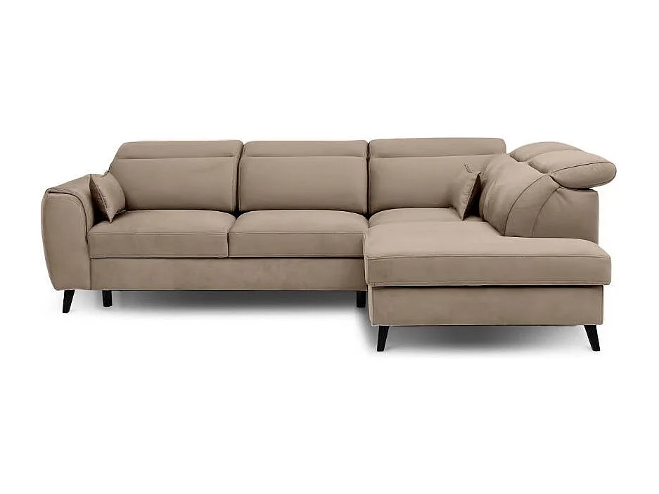 Canapé d'angle convertible avec rangement velours NOBLESSE - Pieds bois noir-Marron-angle droit