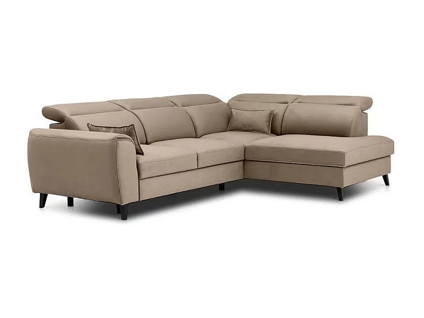 Canapé d'angle convertible avec rangement velours NOBLESSE - Pieds bois noir-Marron-angle droit