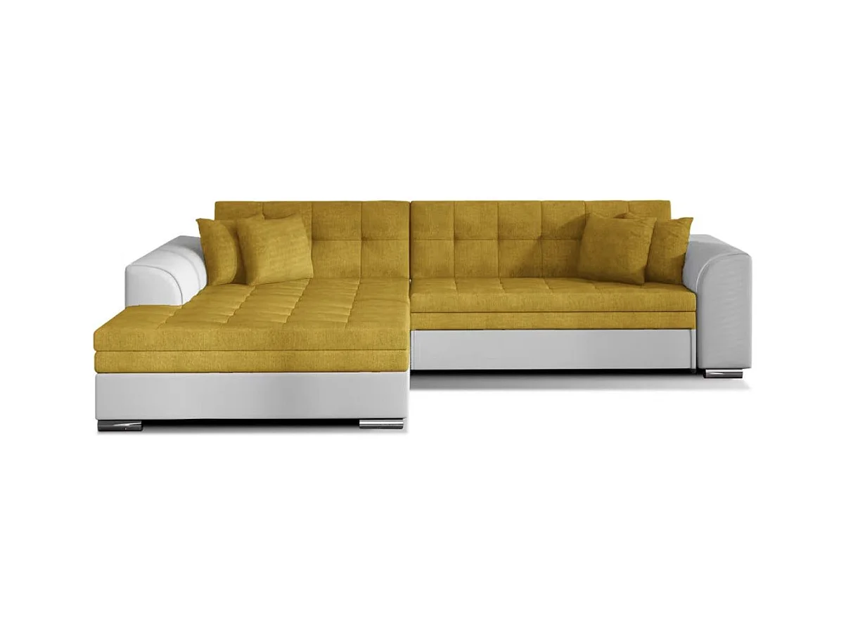 Canapé d'angle convertible tissu et simili LOOKA - Pieds métal chromé-Blanc/Jaune-angle gauche