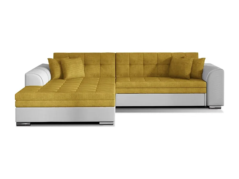 Canapé d'angle convertible tissu et simili LOOKA - Pieds métal chromé-Blanc/Jaune-angle gauche