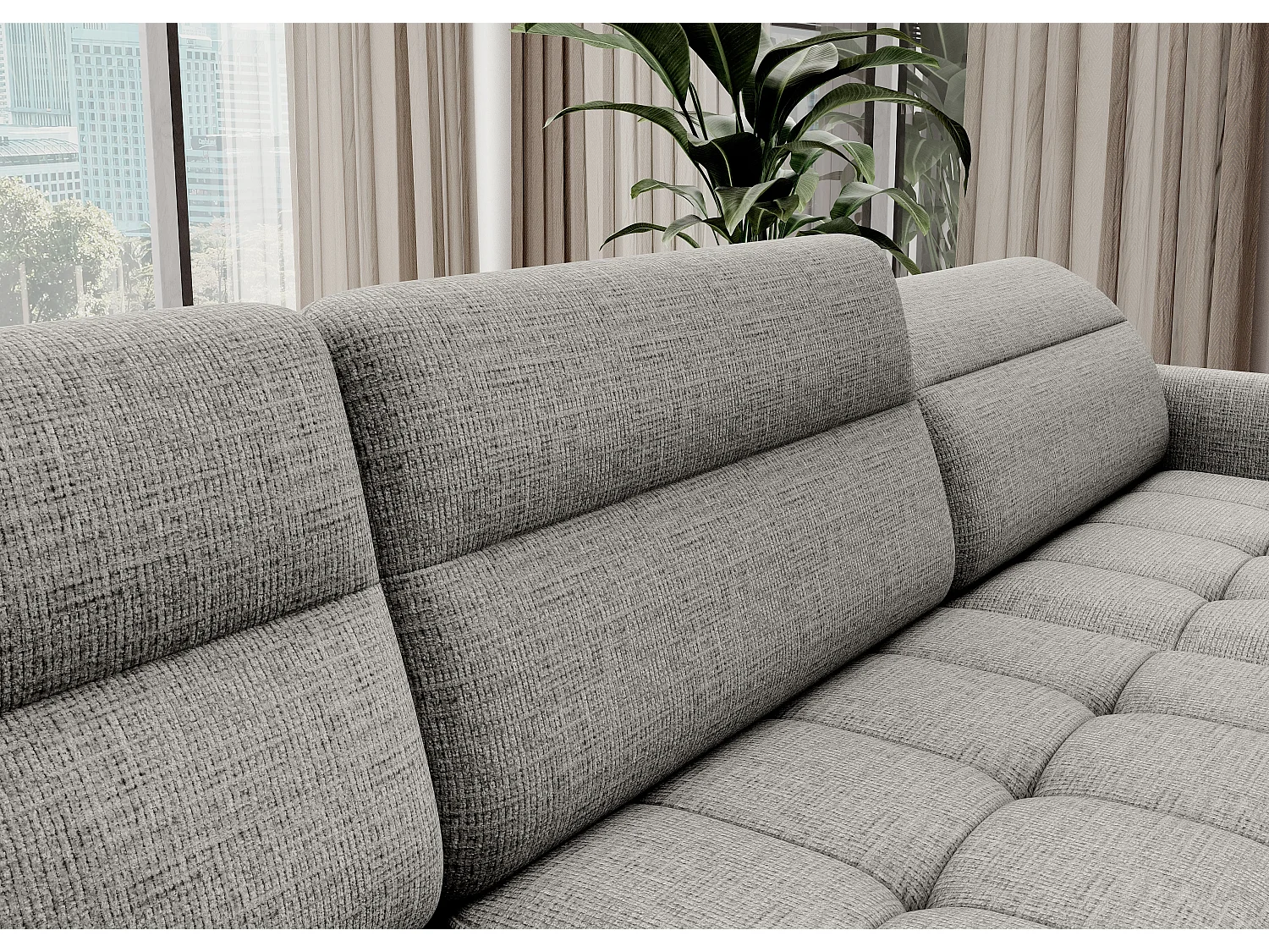 BENTO converteerbare panoramische stoffen bank met opbergvak-Kleur Lichtgrijs-juiste hoek