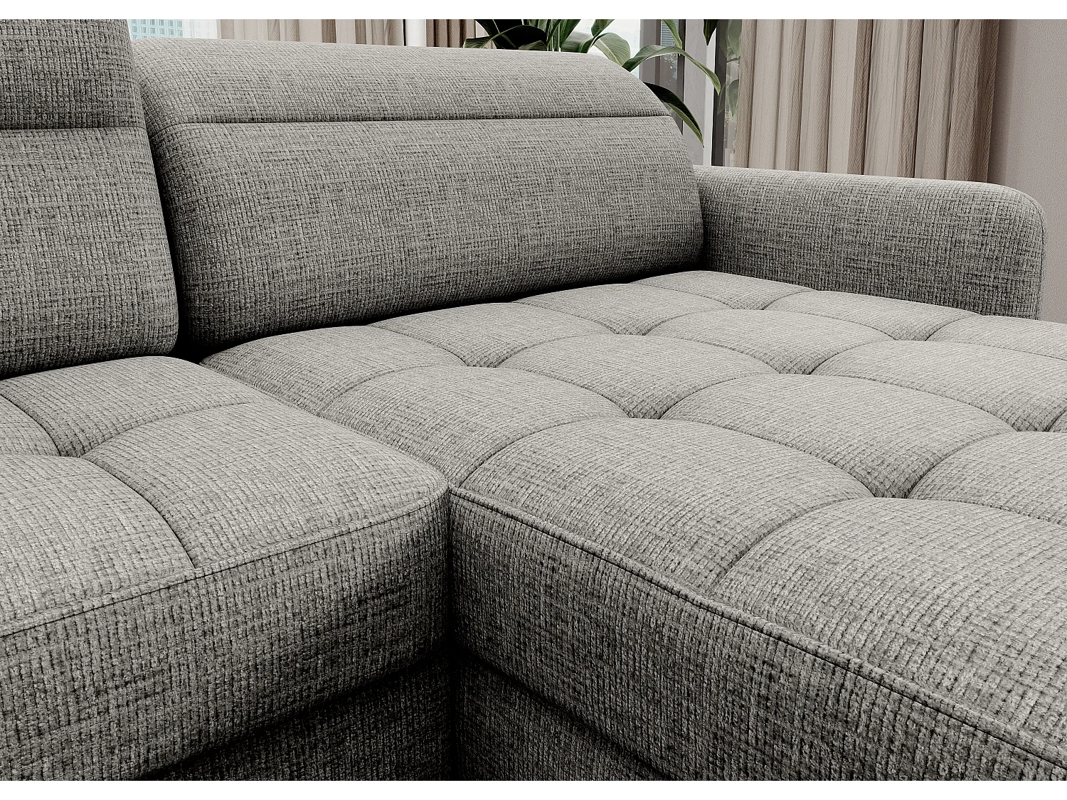 BENTO converteerbare panoramische stoffen bank met opbergvak-Kleur Lichtgrijs-juiste hoek