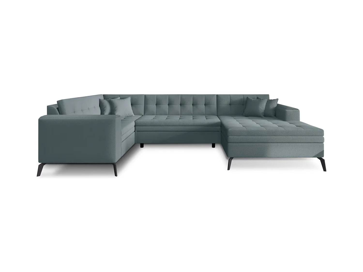 Canapé panoramique convertible BONTY tissu matelassé-Bleu ardoise-Méridienne A droite