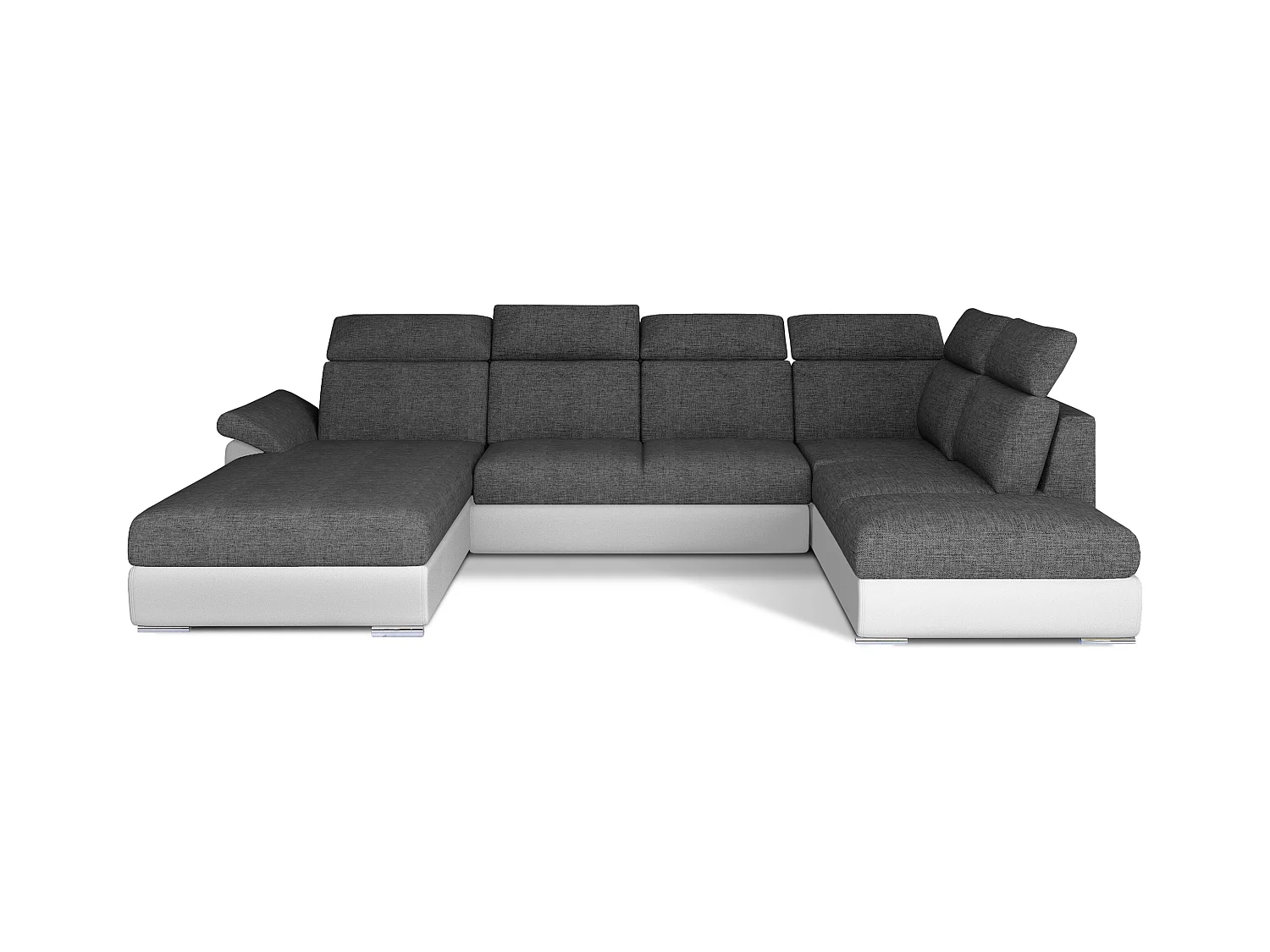 Canapé Convertible Panoramique LEVANO Tissu et Simili Cuir, Têtières-Blanc/Gris-Coffre à gauche