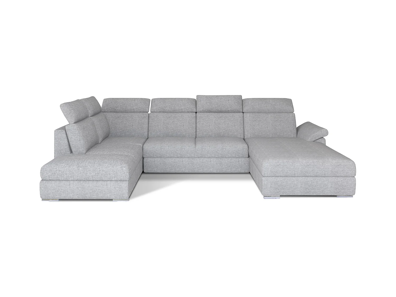 Canapé panoramique convertible LEVANO tissu - Rangement et appuie-têtes réglables-Gris perle-Coffre à droite