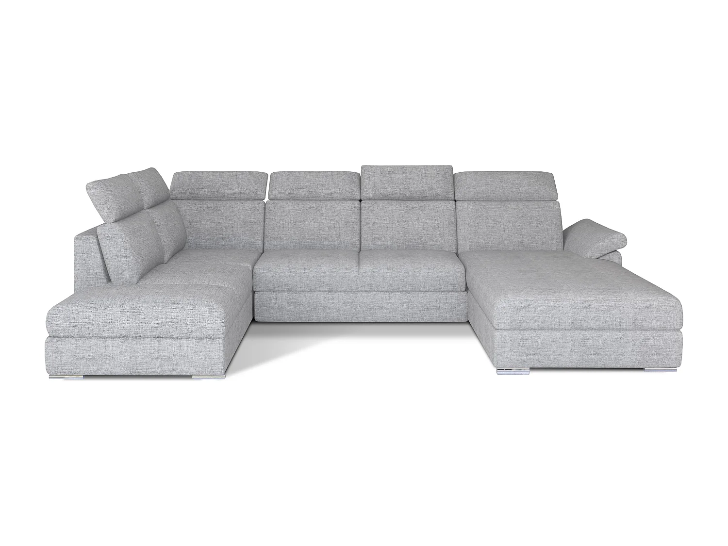 Canapé panoramique convertible LEVANO tissu - Rangement et appuie-têtes réglables-Gris perle-Coffre à droite