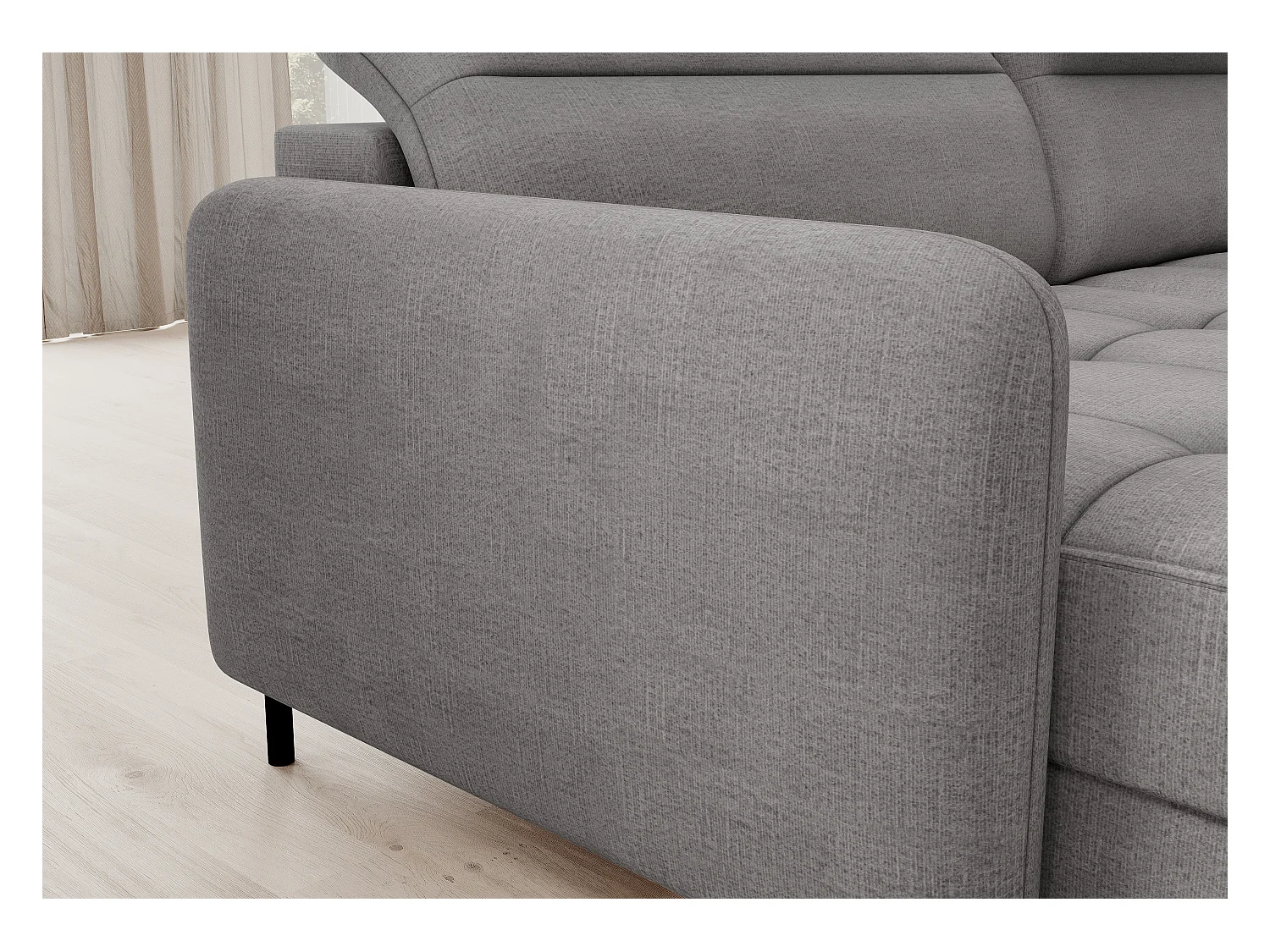 BENTO converteerbare panoramische stoffen bank met opbergvak-Kleur Grijs-linkerhoek