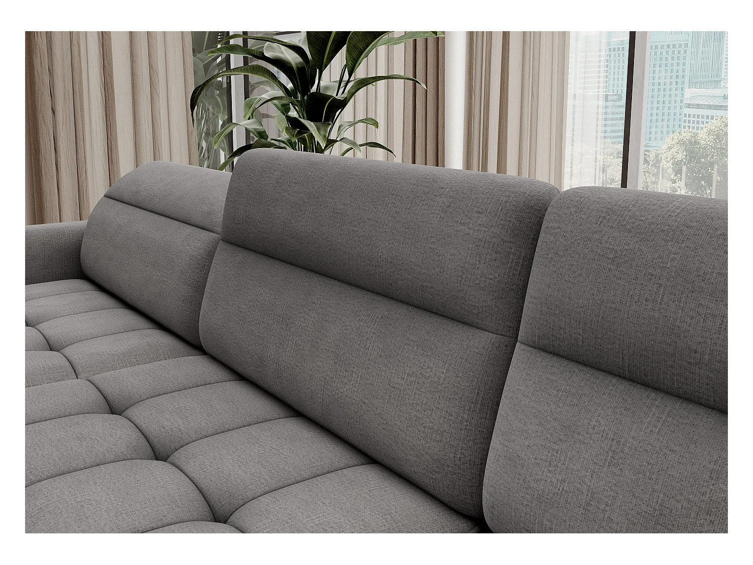 BENTO converteerbare panoramische stoffen bank met opbergvak-Kleur Grijs-linkerhoek