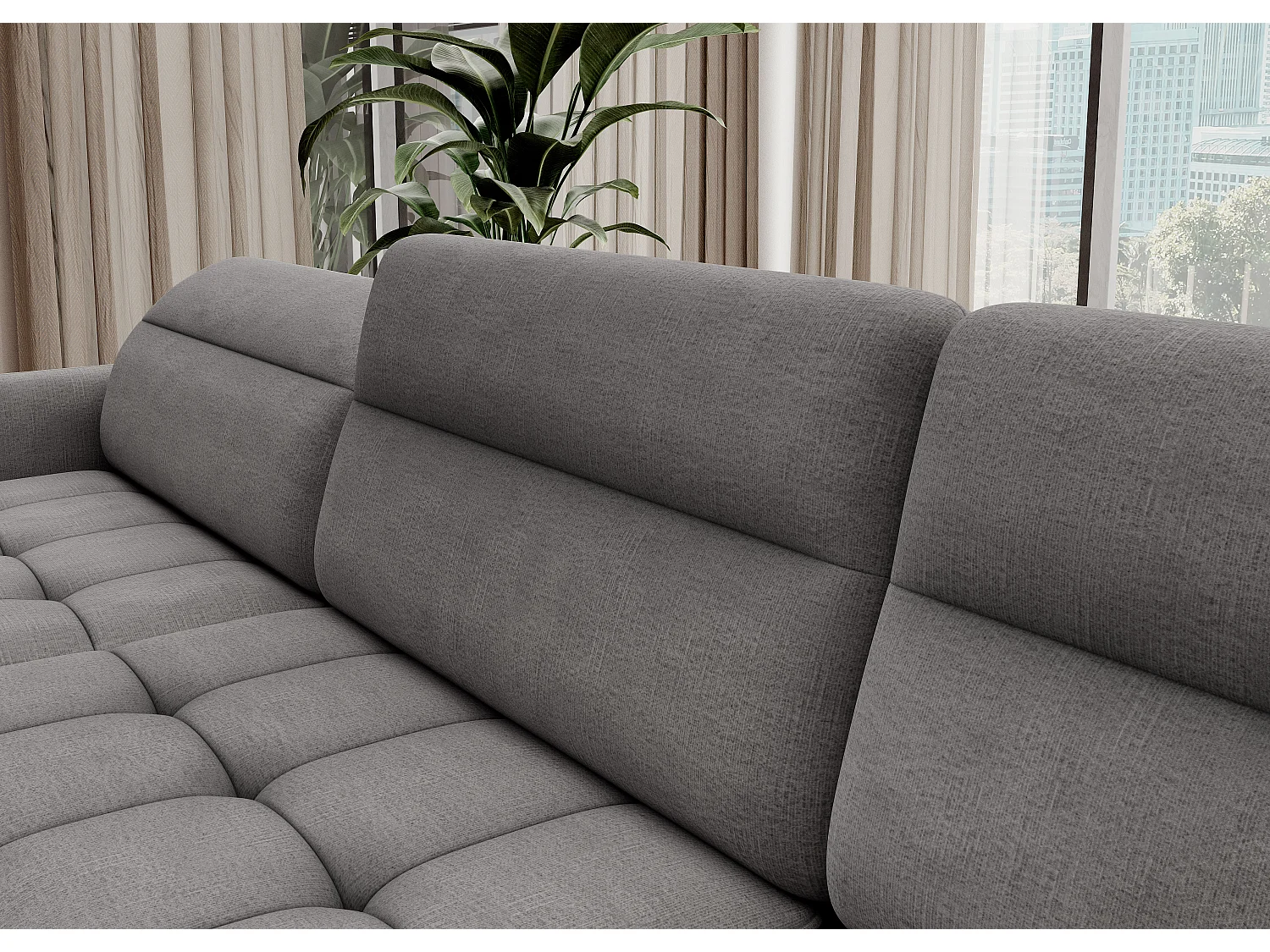 BENTO converteerbare panoramische stoffen bank met opbergvak-Kleur Grijs-linkerhoek