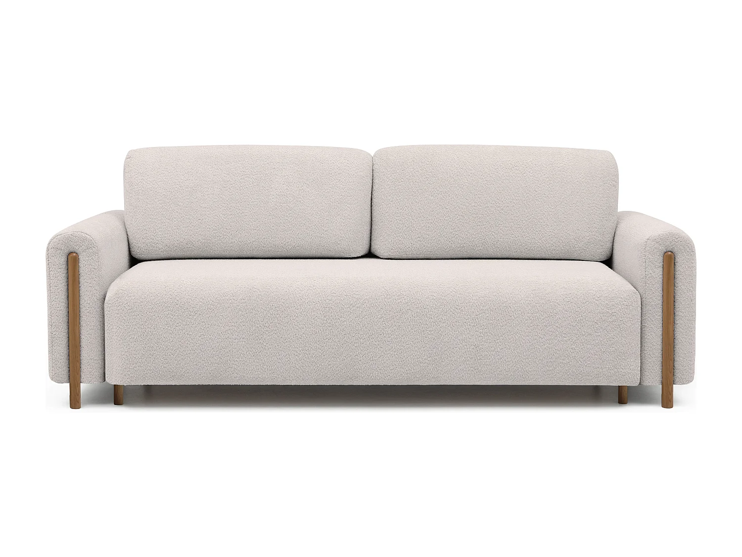 Canapé convertible en tissu bouclette DOVA - Pieds bois massif naturel-Orange brûlé