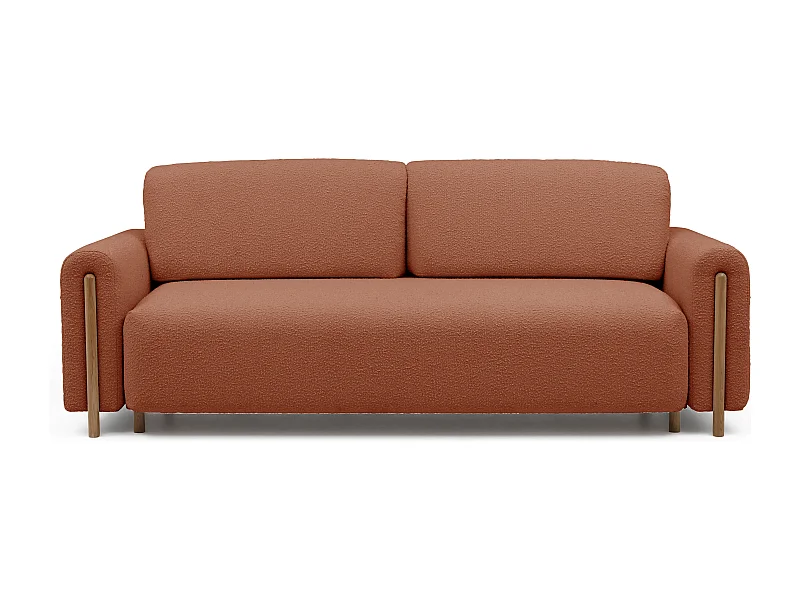 Canapé convertible en tissu bouclette DOVA - Pieds bois massif naturel-Orange brûlé