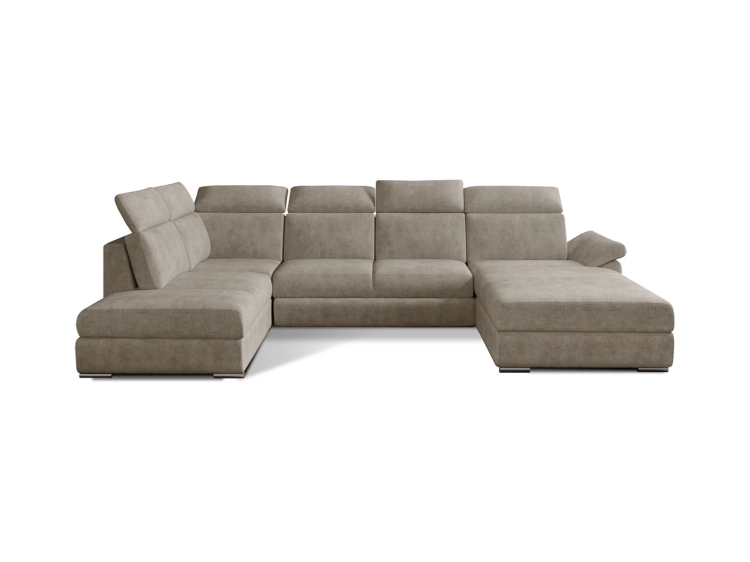 Canapé panoramique convertible LEVANO tissu - Rangement et appuie-têtes réglables-Beige-Coffre à droite