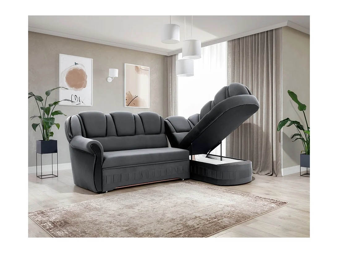 Majesté omvormbare hoekbank met opbergruimte in fluweel-Kleur Grijs-juiste hoek