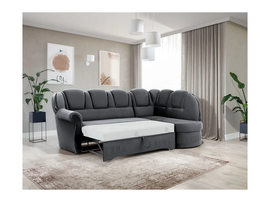 Majesté omvormbare hoekbank met opbergruimte in fluweel-Kleur Grijs-juiste hoek