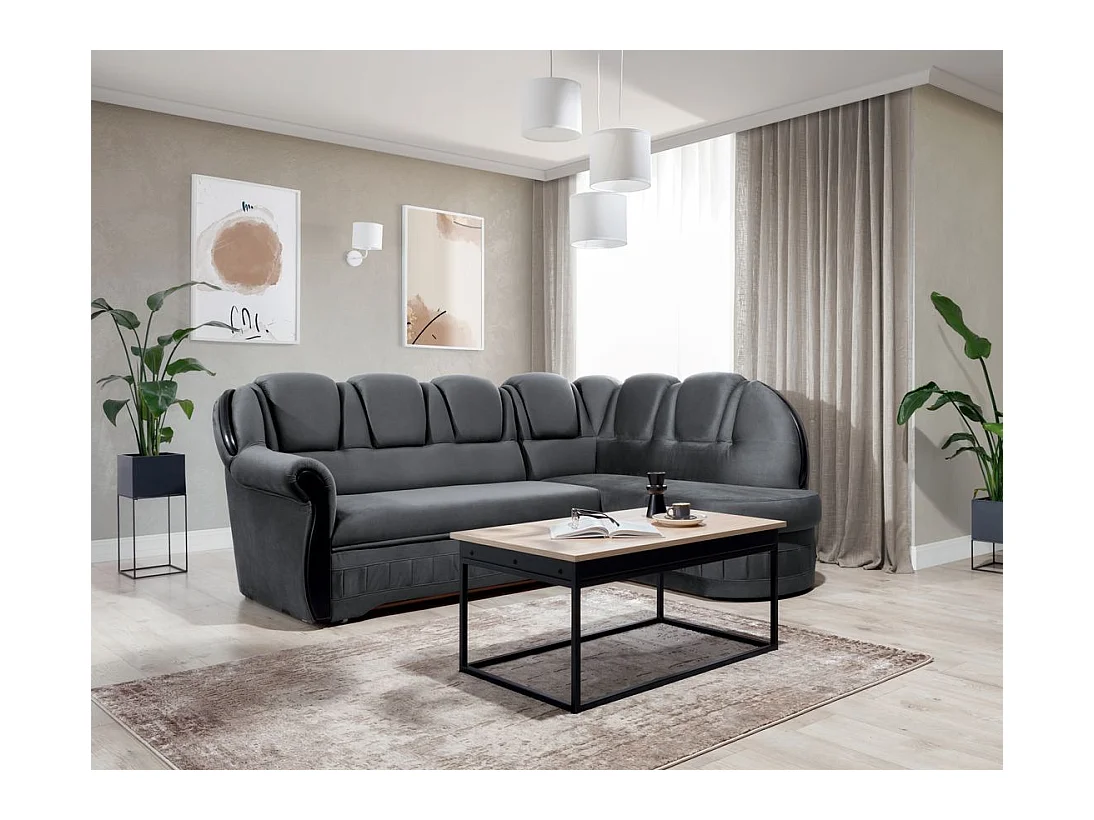 Majesté omvormbare hoekbank met opbergruimte in fluweel-Kleur Grijs-juiste hoek