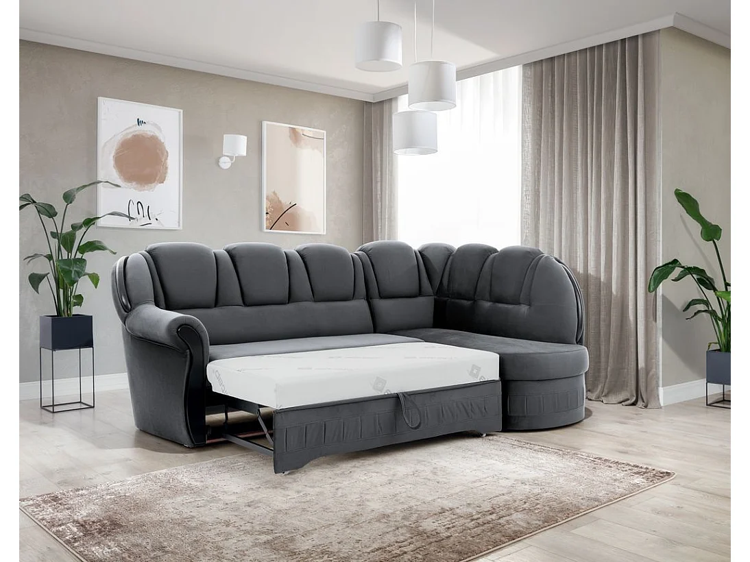 Canapé d'angle convertible avec rangement en velours Majesté-Gris-angle droit