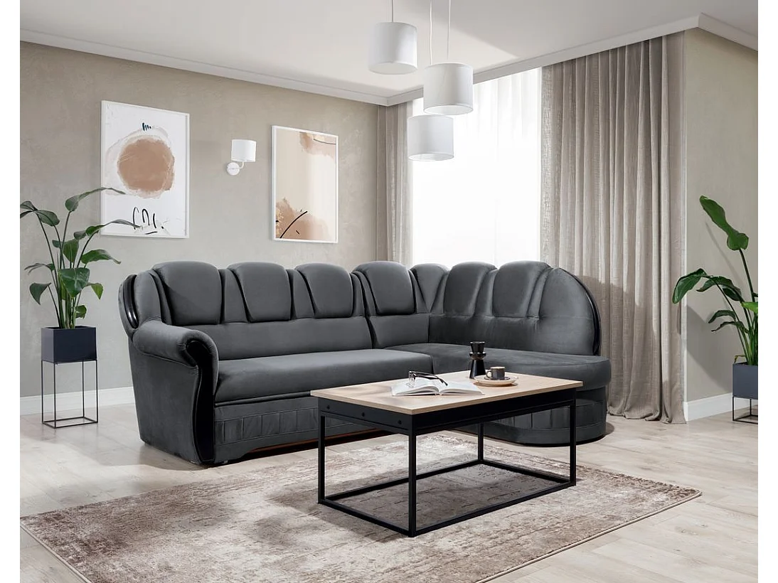 Canapé d'angle convertible avec rangement en velours Majesté-Gris-angle droit